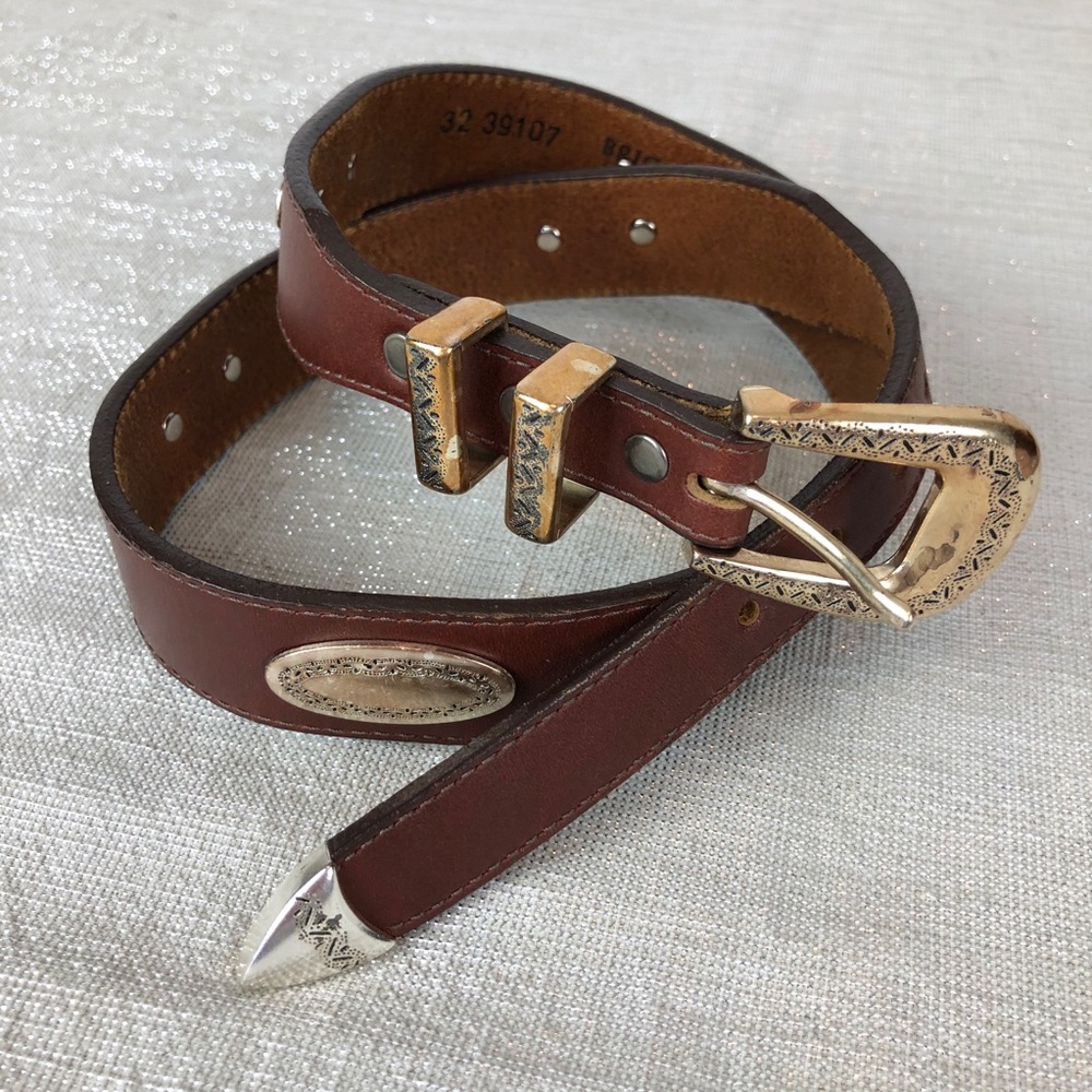 Brighton Brown Belt With Metal Embellishments, 32”